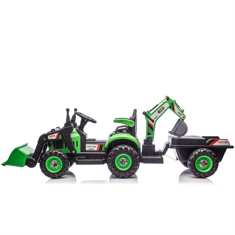 24V Ride On Tractor Toy w/ 4-in-1 Construction Attachments 3-Speed Aged Around 5