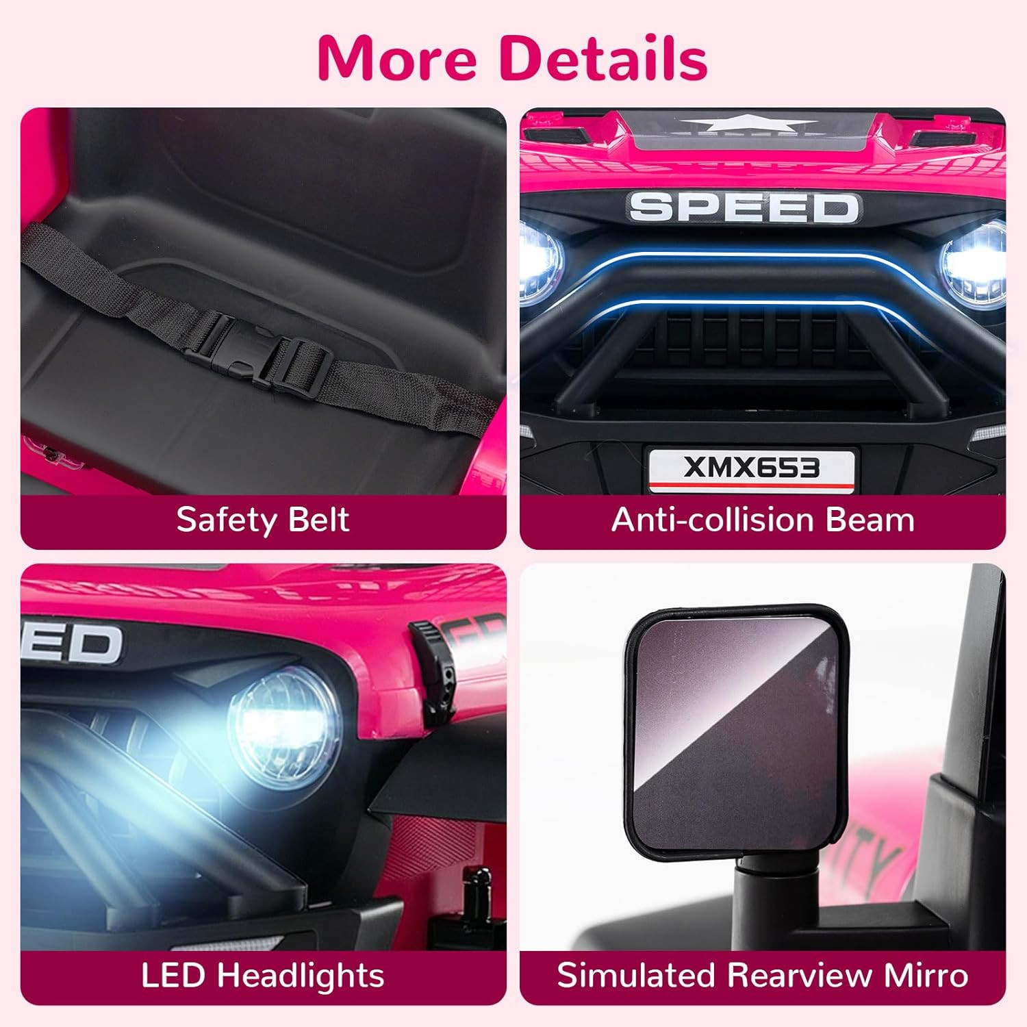24V Ride on Car with Remote Control, Bluetooth, LED Lights, Horn, Spring Suspens