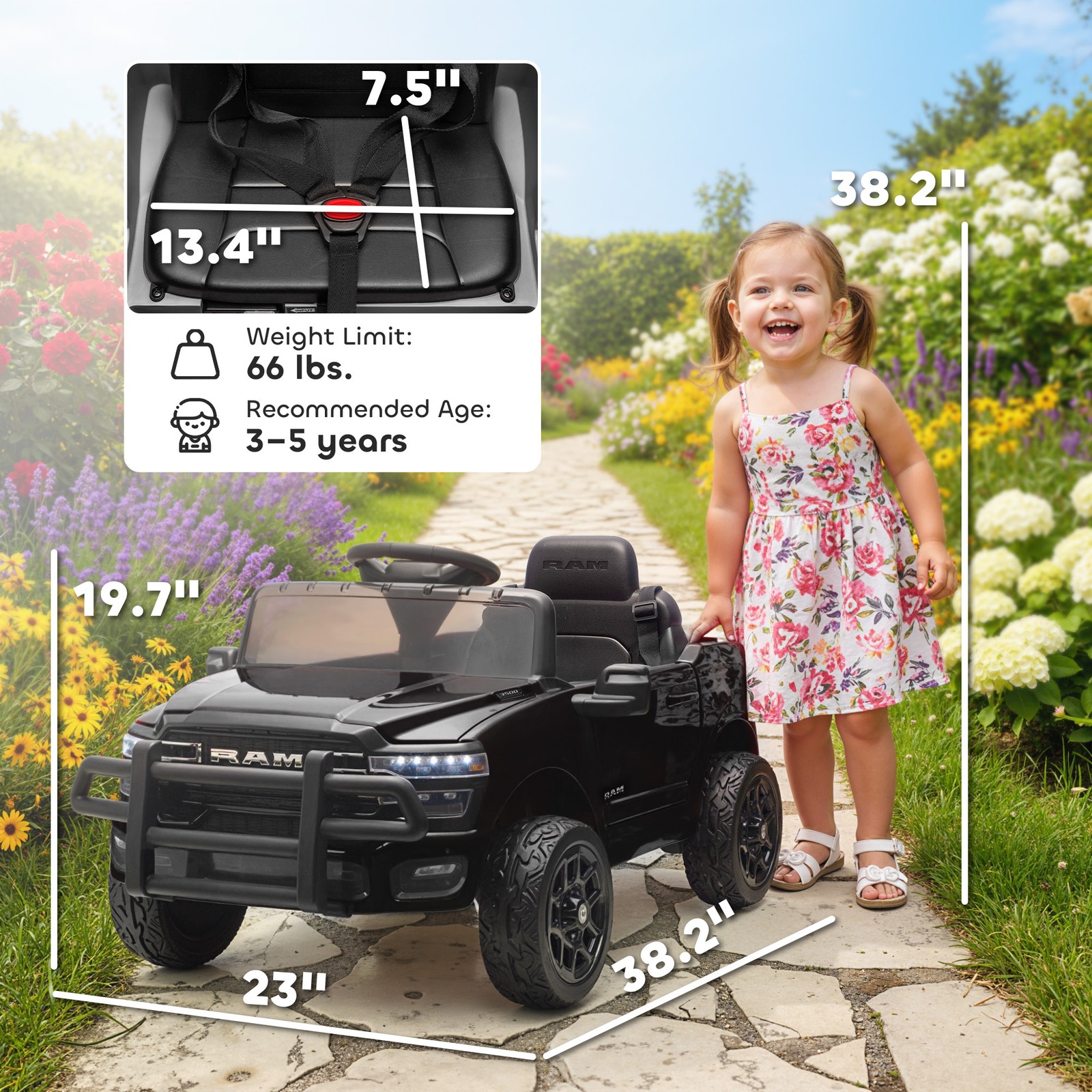 12V Kids Ride on Car, Ride on Toys with Dual Motors,…