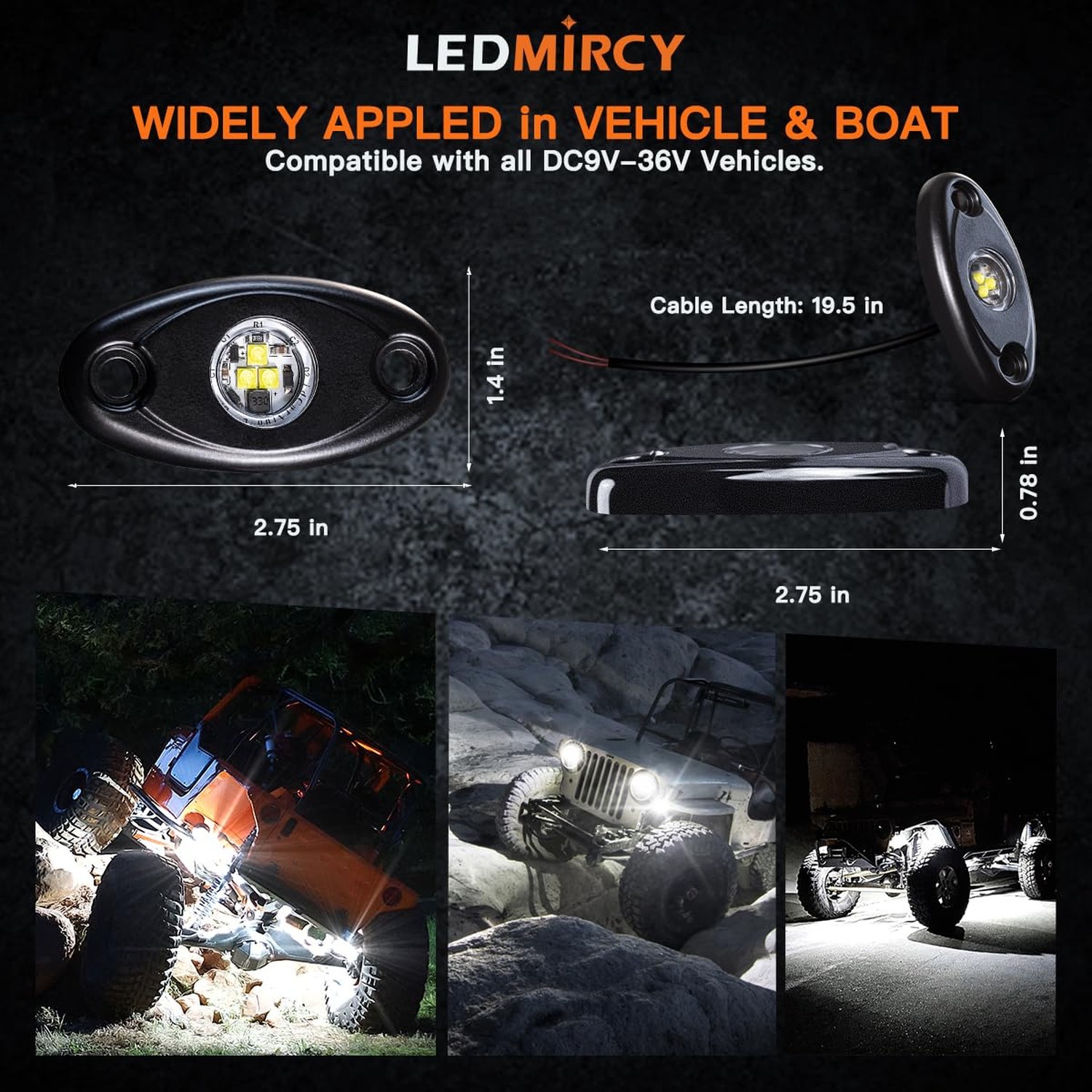 LEDMIRCY LED White Rock Lights 12PCS for Off Road Truck ATV SUV RZR Auto Car …