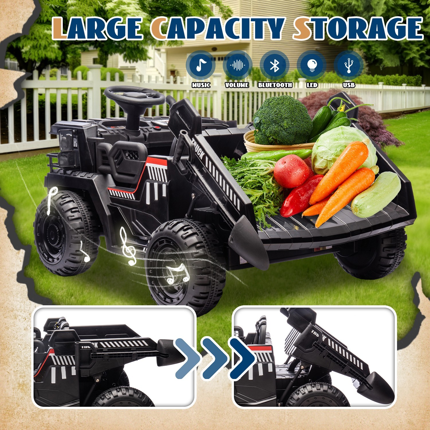 24V 2 Seater Kids Ride On Electric Car w/Remote,Dump Truck for Boys Girls, Black