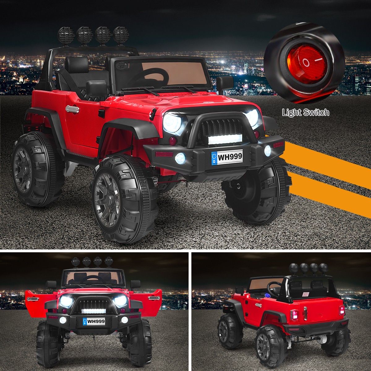 12V Kids Ride On Truck RC Car Spring Suspension w/ Light & Music Trunk Red