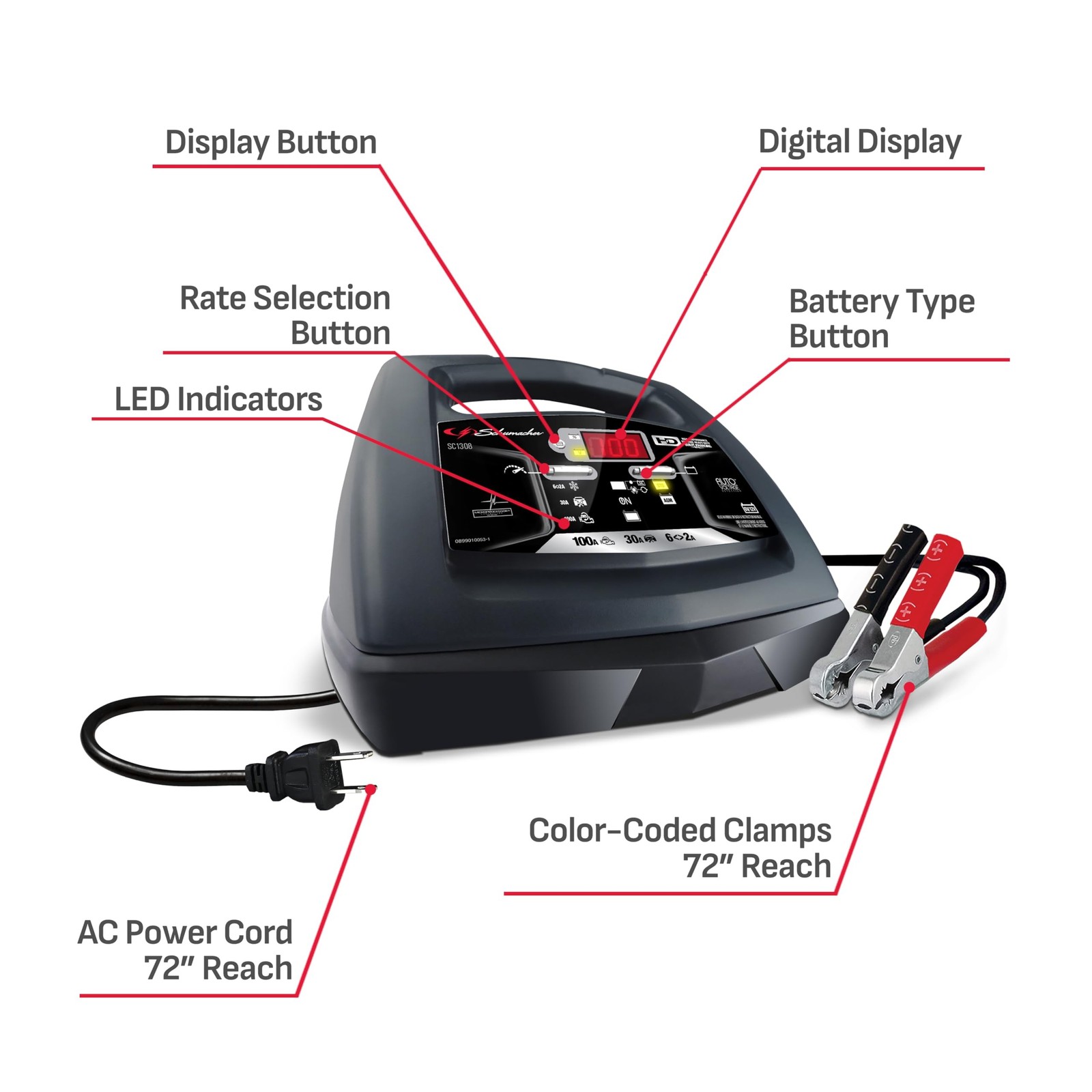 Schumacher Electric 6A Car Battery Charger and 100A Engine Starter, 6-in-1 So…