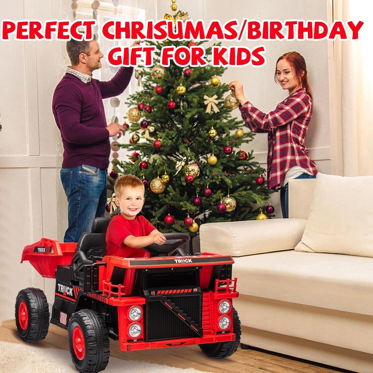 12V Ride On Dump Truck, Ride On Car Toy With Remote Control, Electric Dump Bed