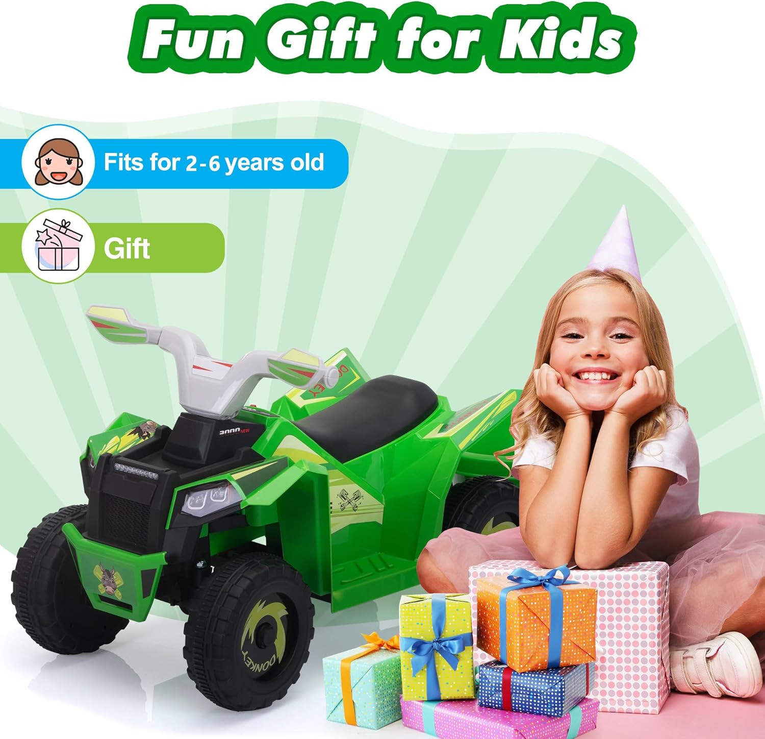 6V Electric Kids Ride on Toy ATV with Trailer, 4 Wheeler Powered Car, Toddler Ve