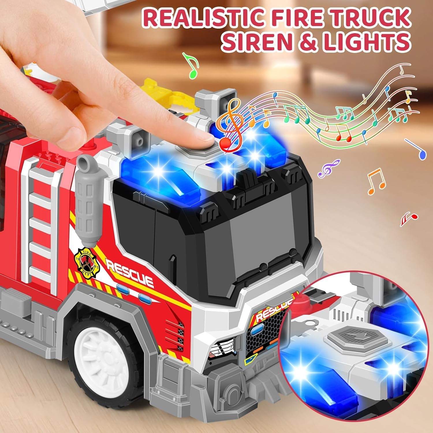 Big Fire Trucks for Toddlers 3 4 5 6 7,2PCS Ejecting Race Cars 18-Inch,Ladder..