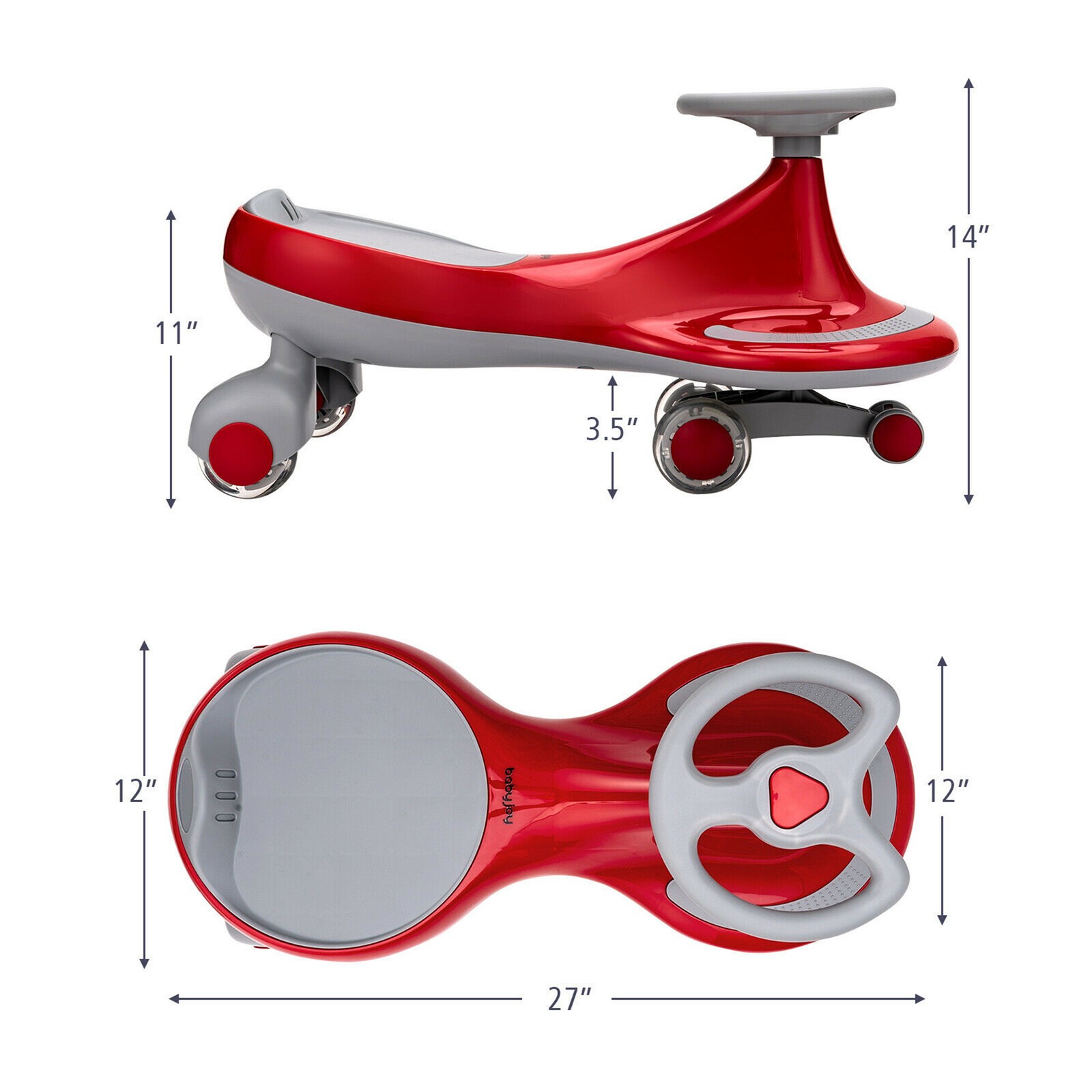 Wiggle Car Ride-on Toy w/ Flashing Wheels for Toddlers & Kids Red