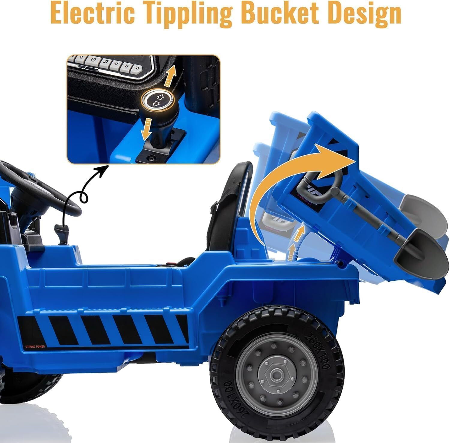 12V Ride-on Dump Truck, 4-Wheel Battery Powered Toy Cars With Electric Dump Bed