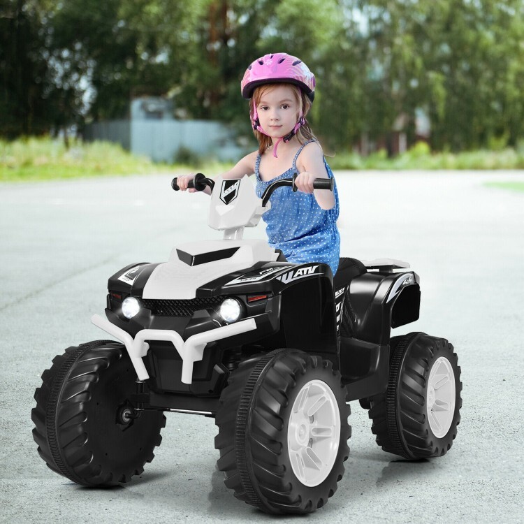 12V Kids 4-Wheeler ATV Quad Ride On Car w/ LED Light & Music Vehicle Toy White