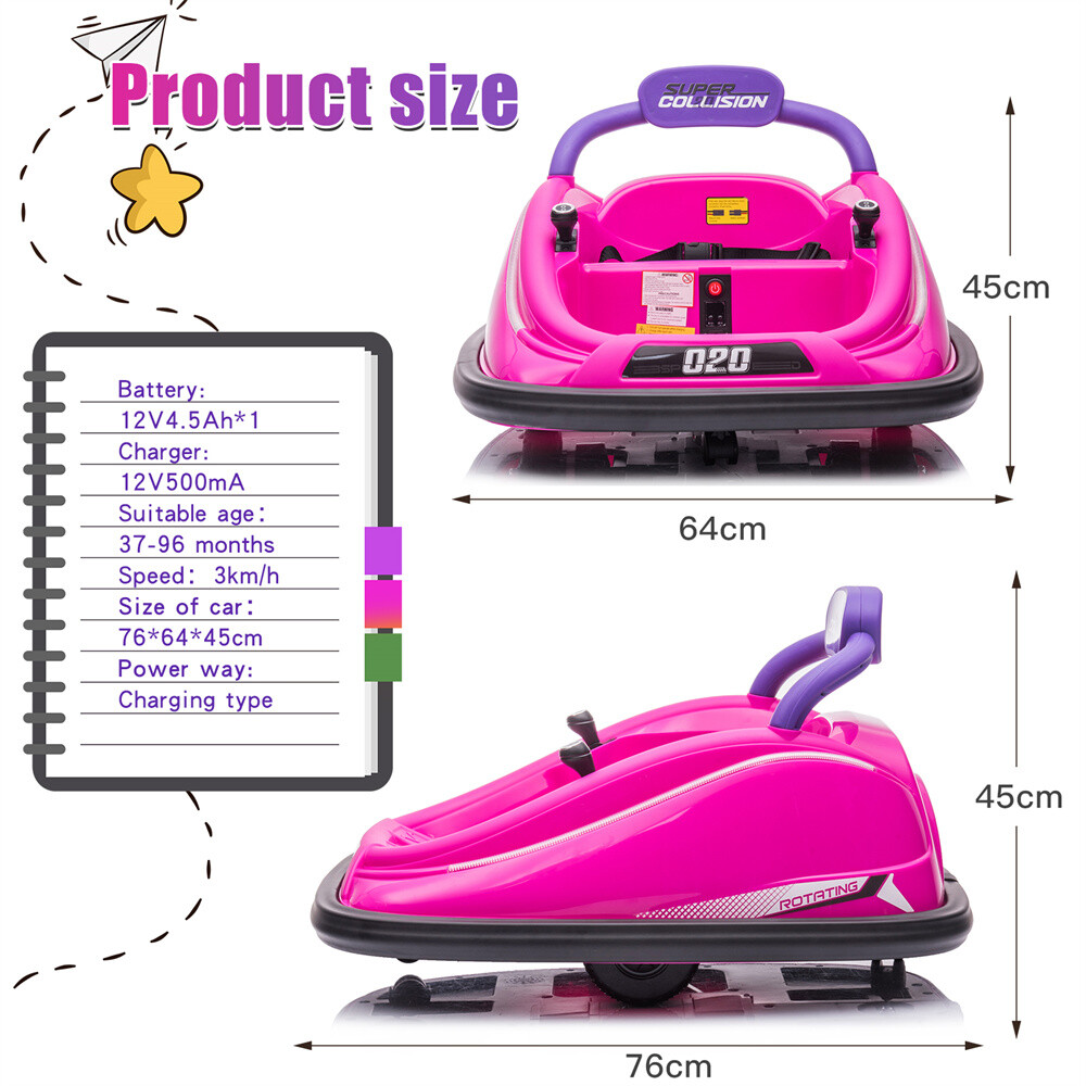 12V Kids Ride on Bumper Car 360° Spin Electric Vehicle w/ Parent Remote Control