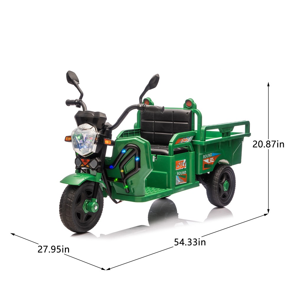 12V Kids Ride On Car 3 Wheels Electric Cargo Truck 2WD Toy with LED Music
