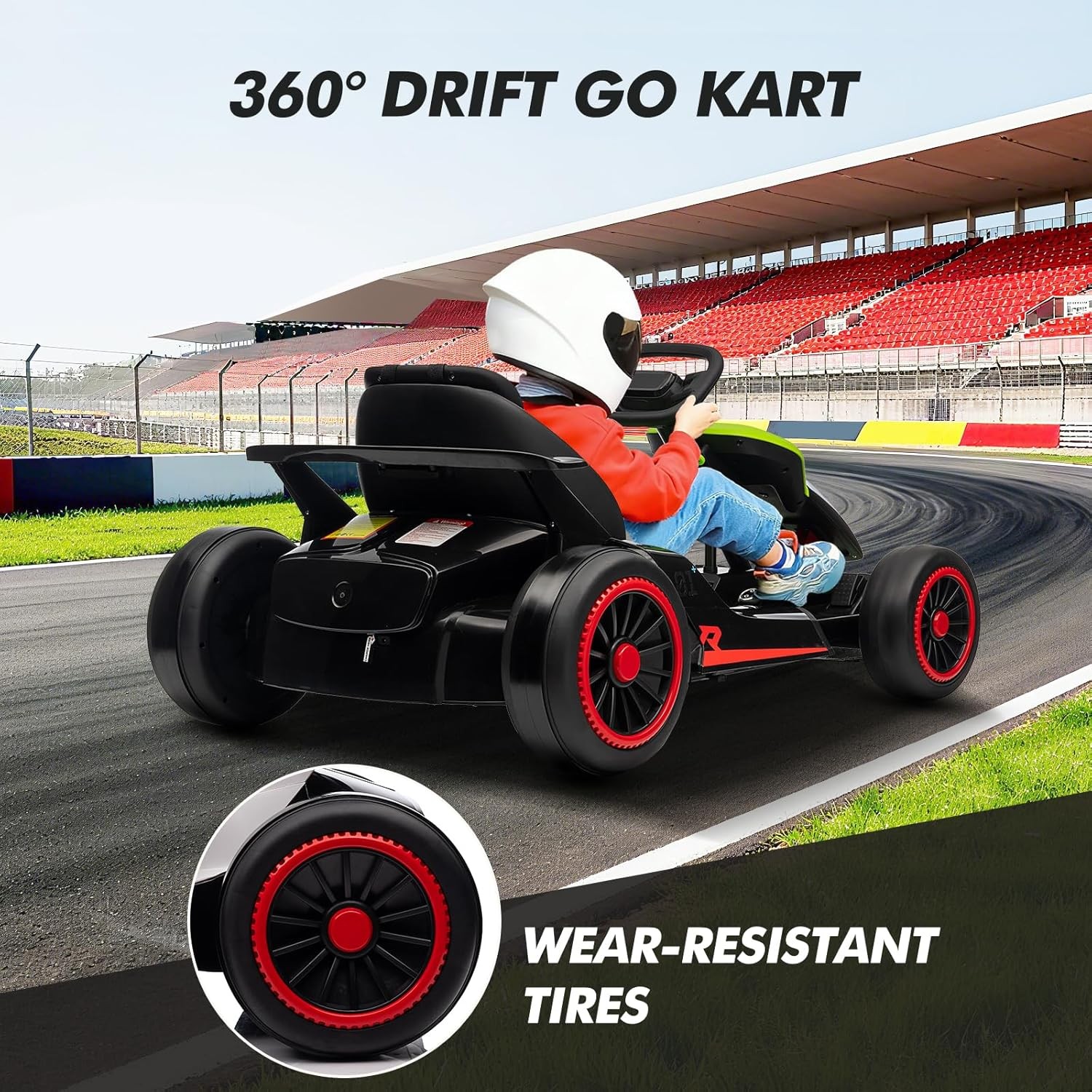Kids Electric Drift Kart – 200W Dual Motor, 5-Point Belt & 110LBS Capacity Green