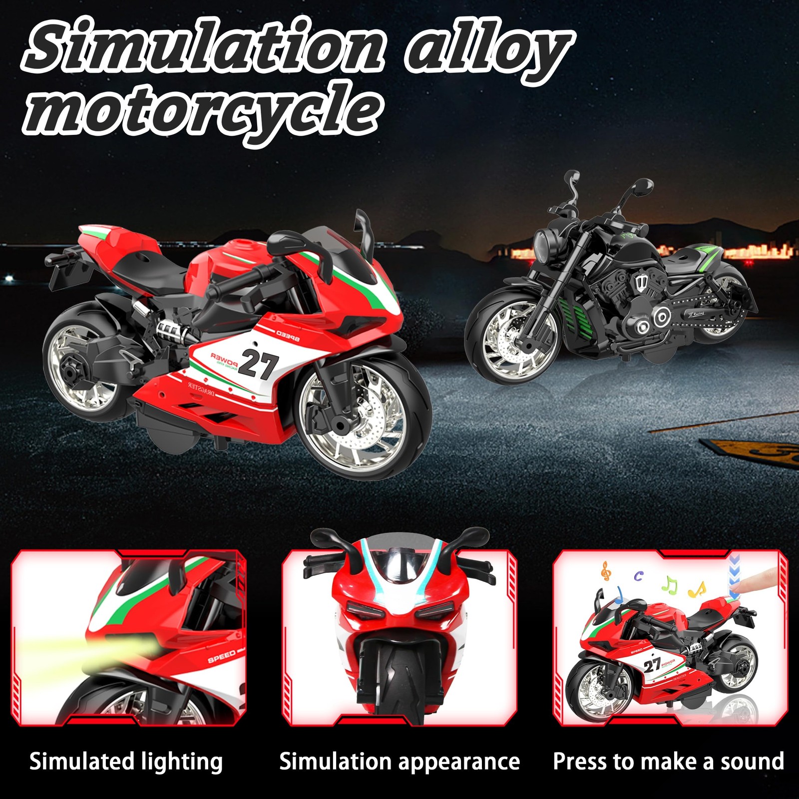 4-Pack Pull-Back Motorcycle Toys – Friction Powered Kids Toy Cars with Lights…