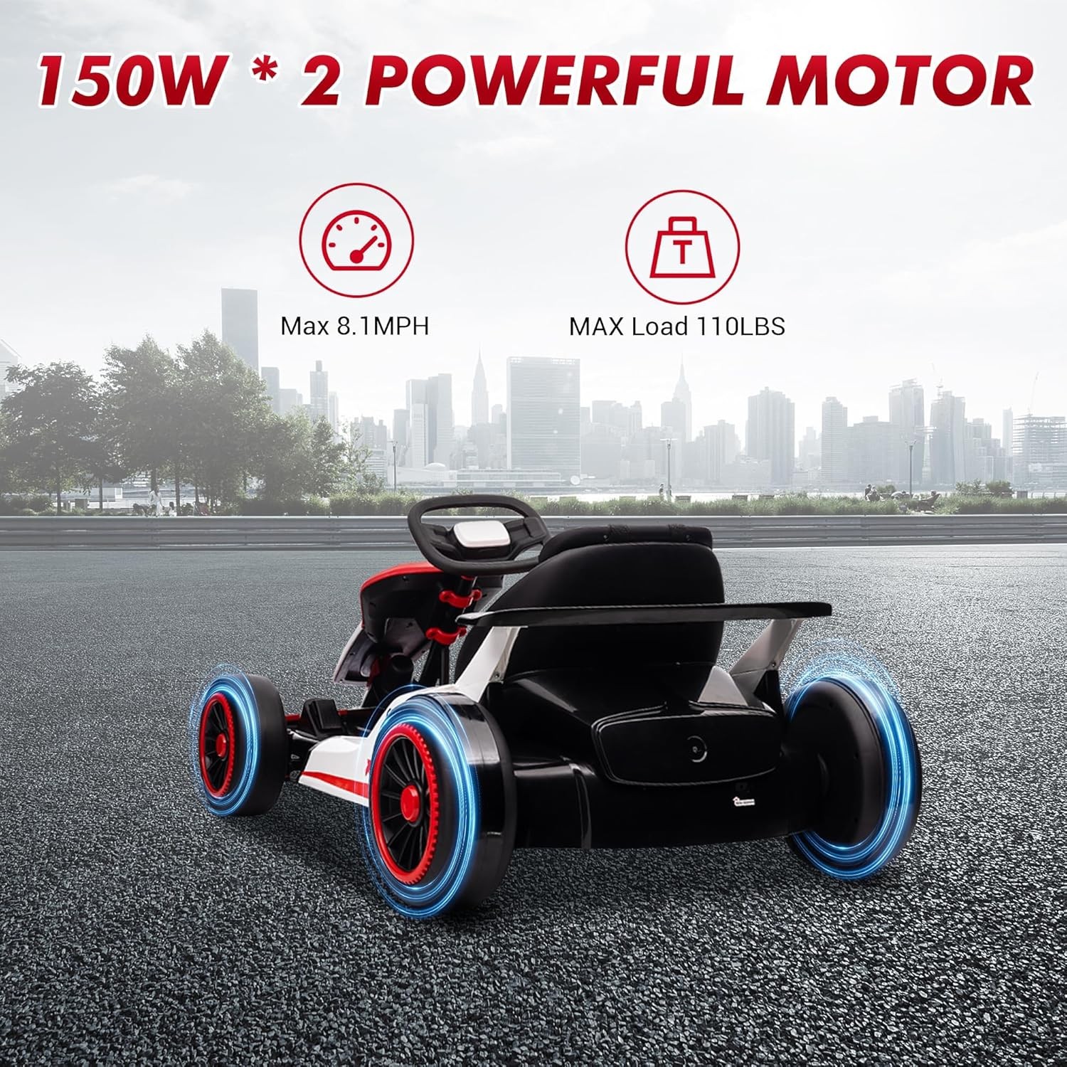 Kid Go Kart, Electric Kart W/ Adjustable Seat, for Children Aged 6 to 12 Years