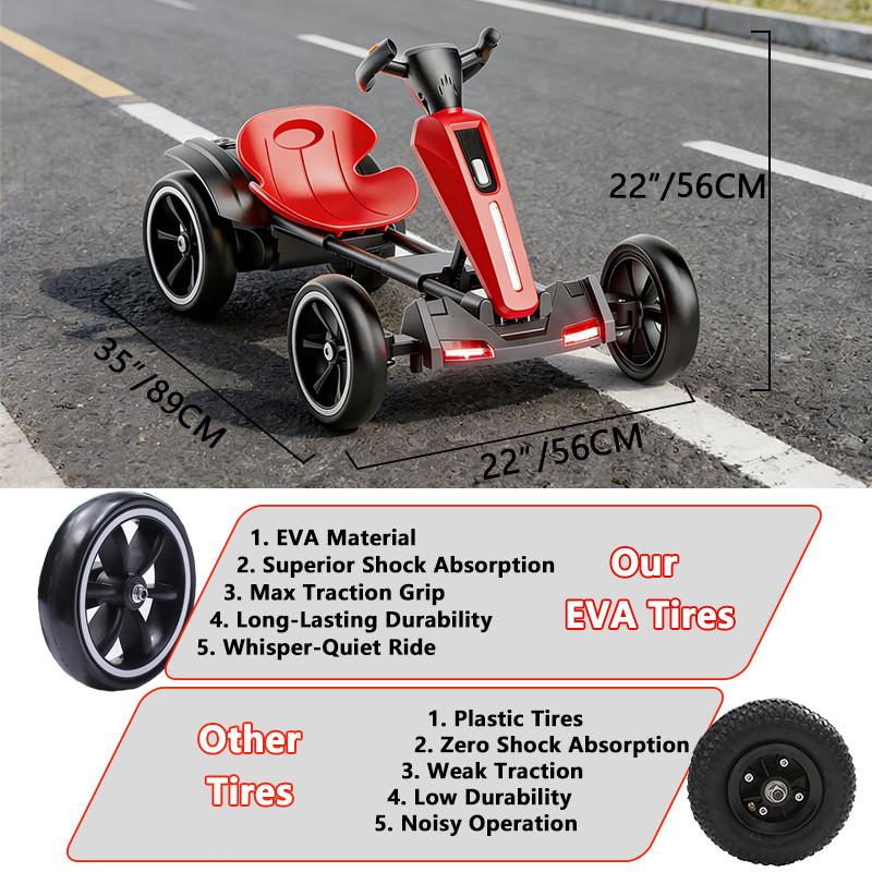 12V Electric Go Kart for Kids with Adjustable Seat Kids Pedal Go Kart, Red