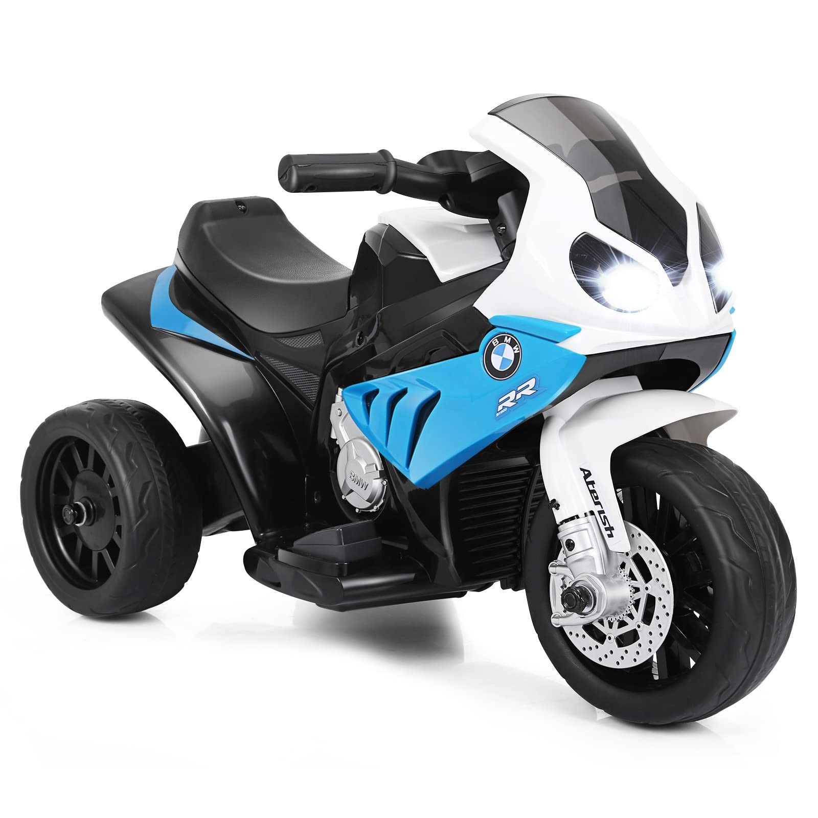 Kids Electric Motorcycle Ride-On Toy, 6V Battery-Powered Tricycle with Music, He
