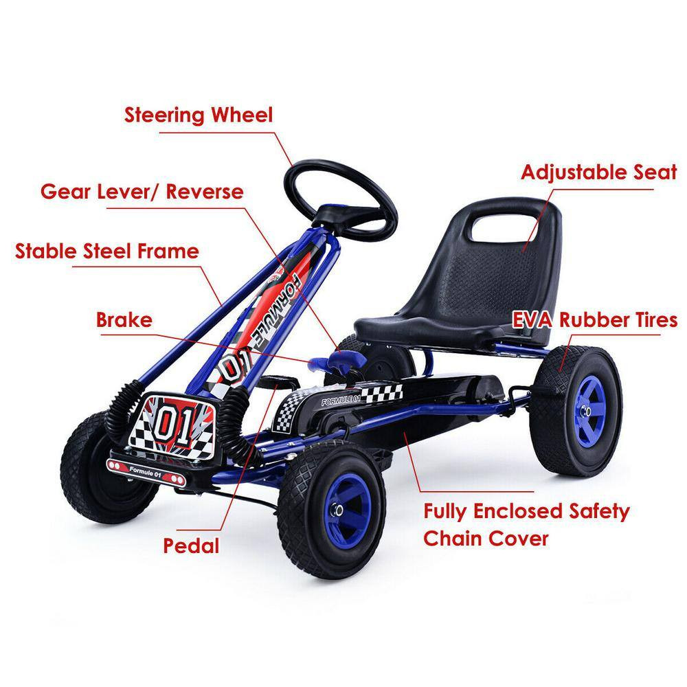 7 In. Kids Ride on Pedal Powered Bike Go Kart Racer Car Outdoor Blue
