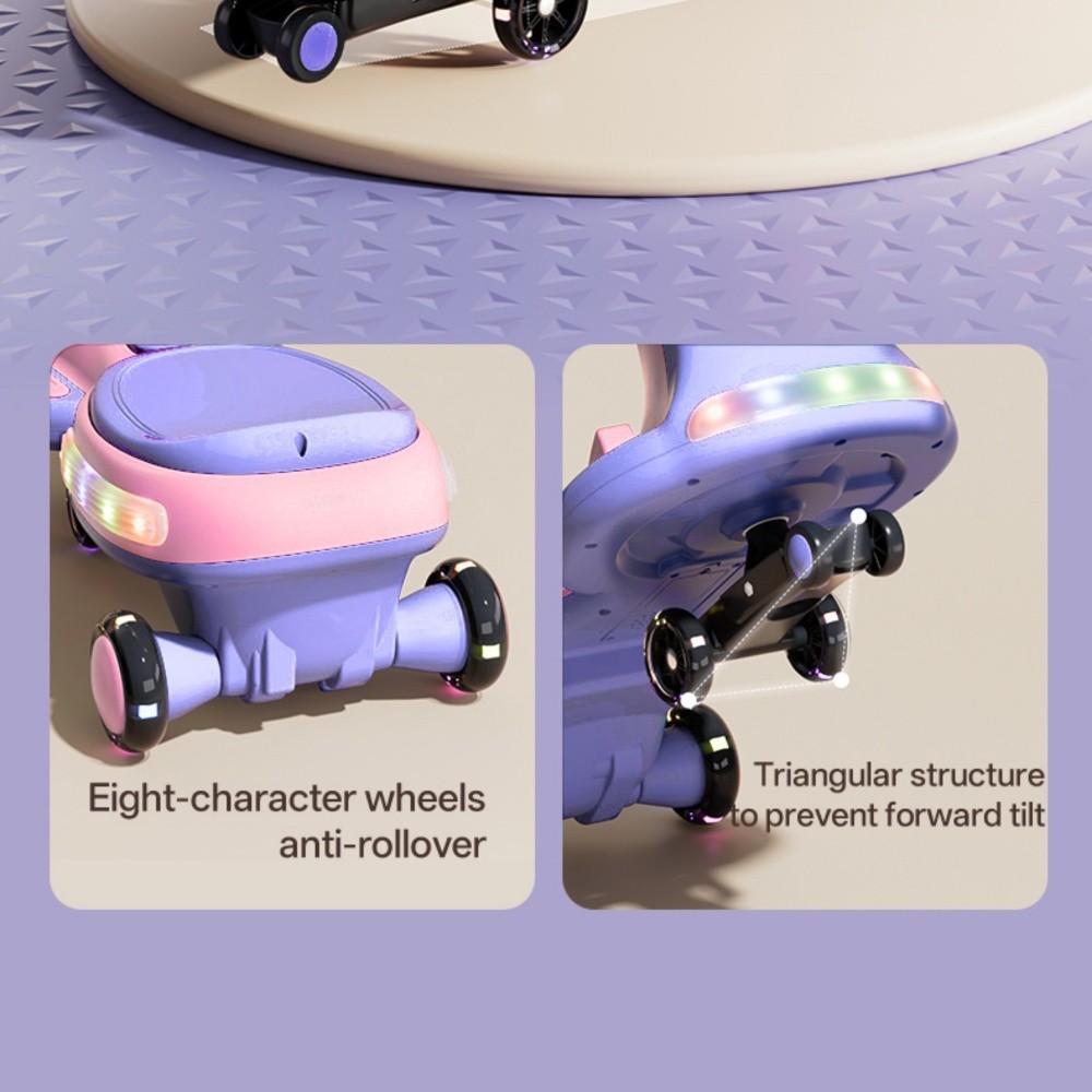 Kids Electric Wiggle Car, LED & Music, Anti-Rollover, Indoor Outdoor Toy for 3+