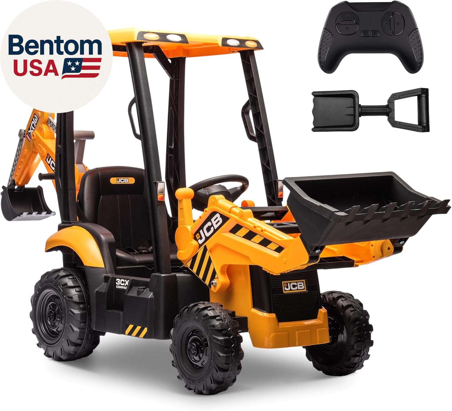 12V JCB Electric Backhoe Loader Toy Car for Kids, Battery Powered Ride on Constr