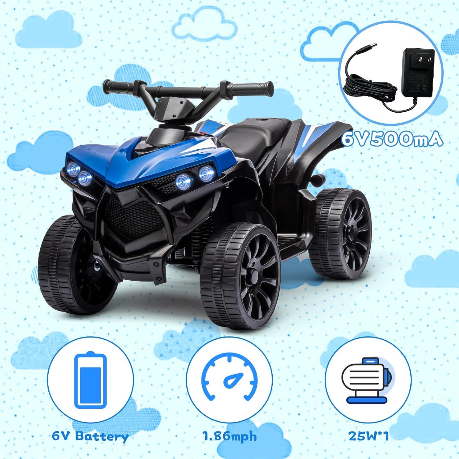 6V Kids Electric ATV 4 Wheeler with Music Lights 1.8 MPH Ride-on Toy Foot Pedal