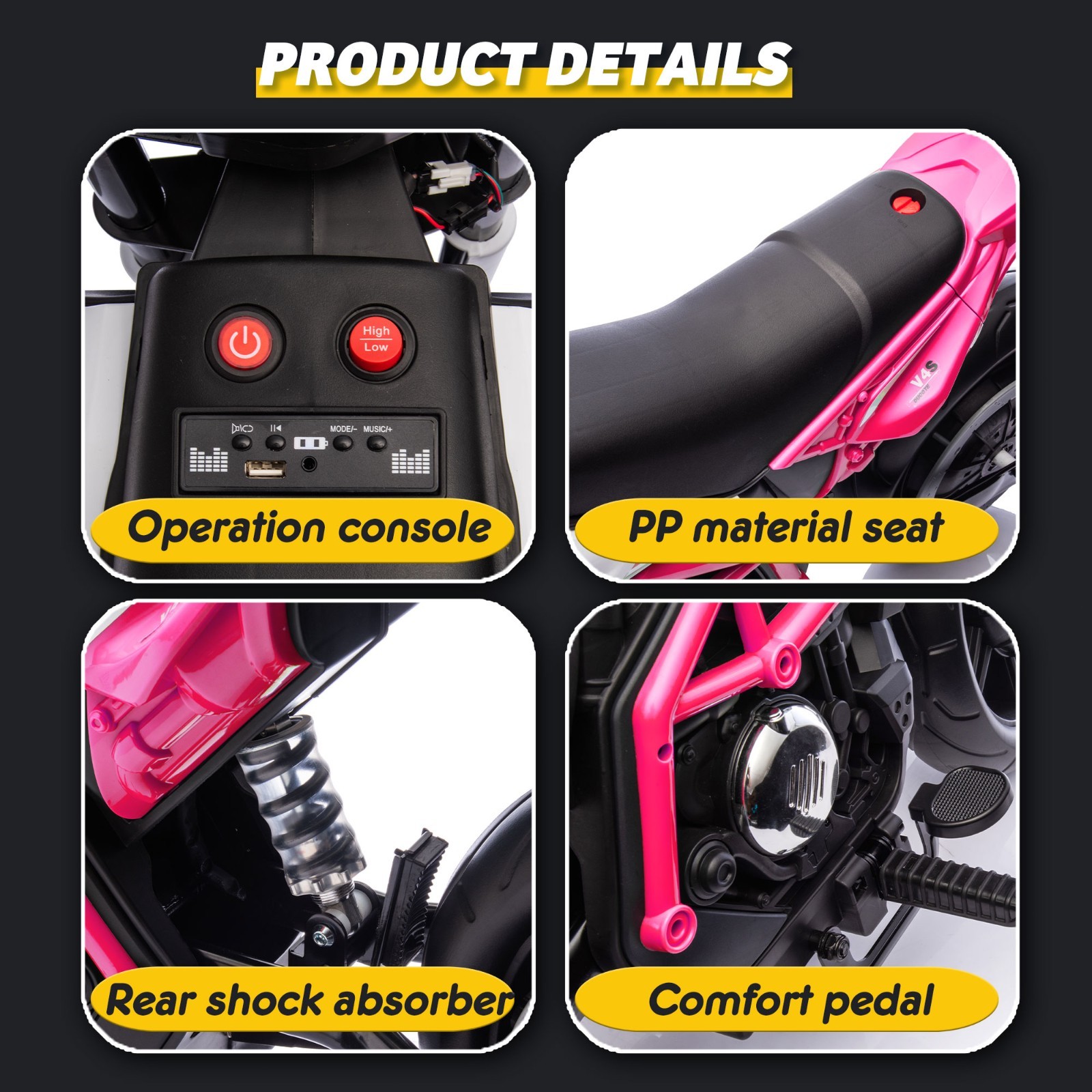 24V Kids Electric Motorcycle Ride On Toys Electric Bike for age 6+, Pink