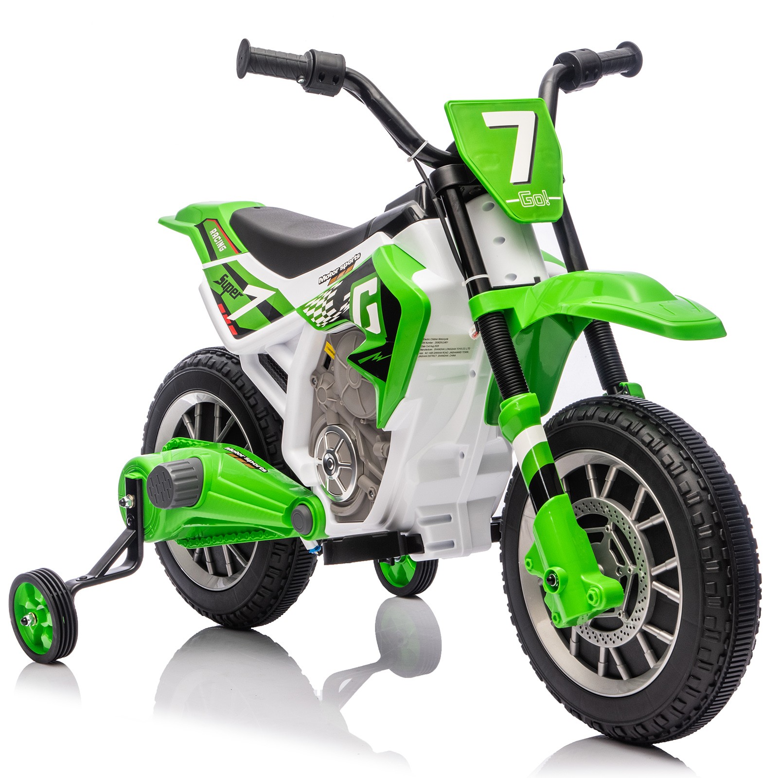 12V Kids Ride On Motorbike Motorcycle Dirt Bike with Music,Training Wheels Green