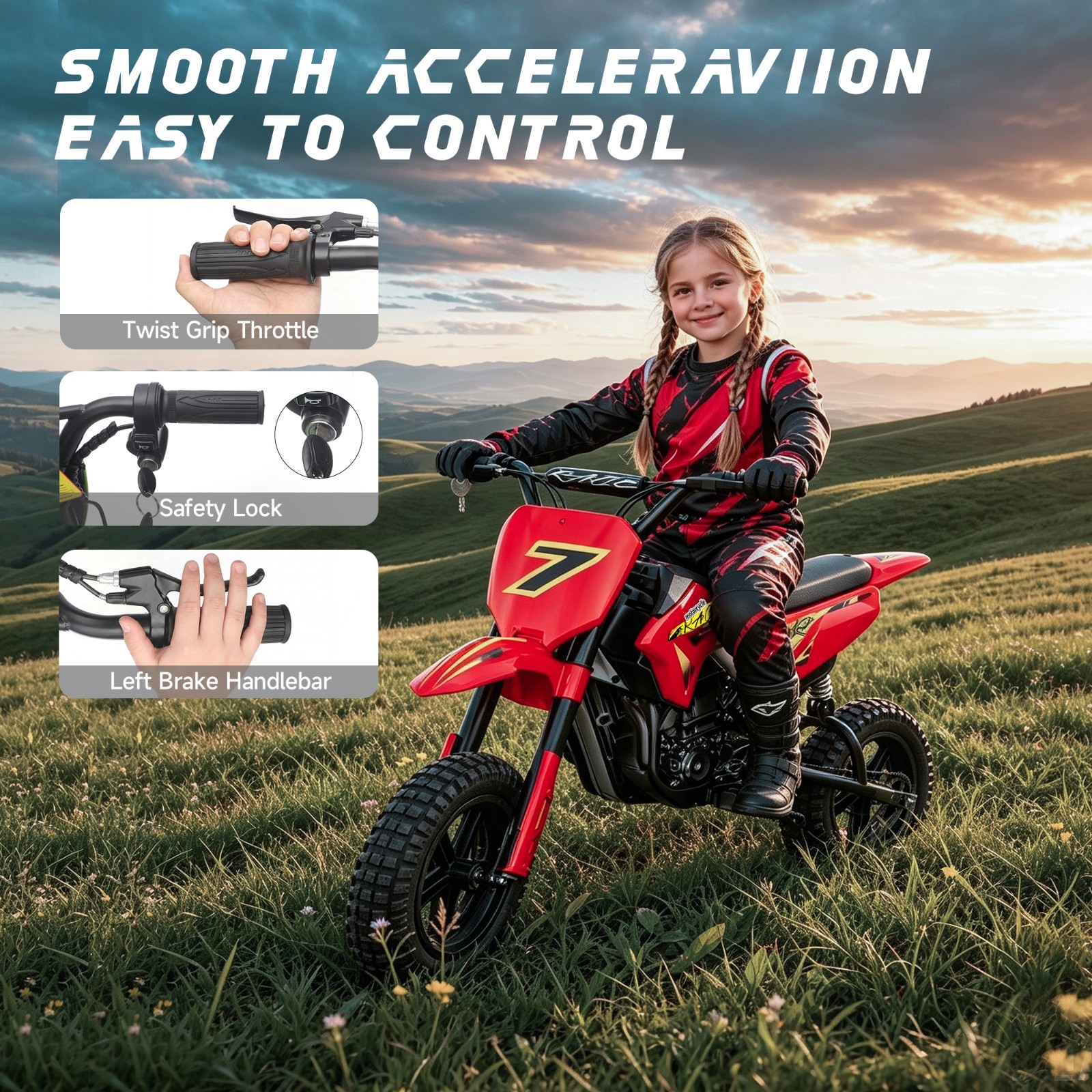 24V Kids Motorcycle Electric Dirt Bike Batteryed 11MPH w/Drum Brakes Twist-grip