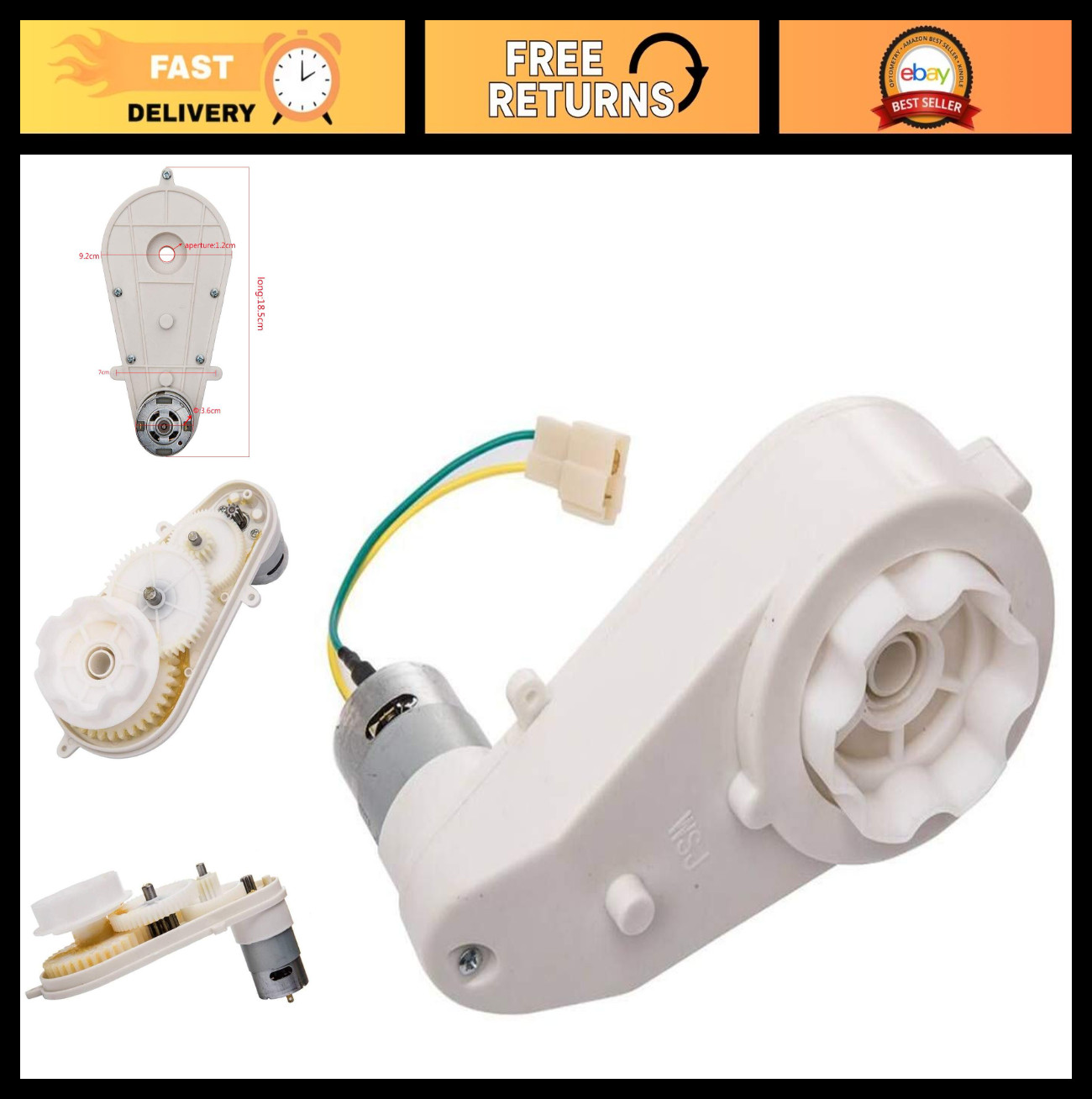 12V Electric Gearbox Motor 15000RPM for Kids Ride-On Cars & Motorcycles, High Sp