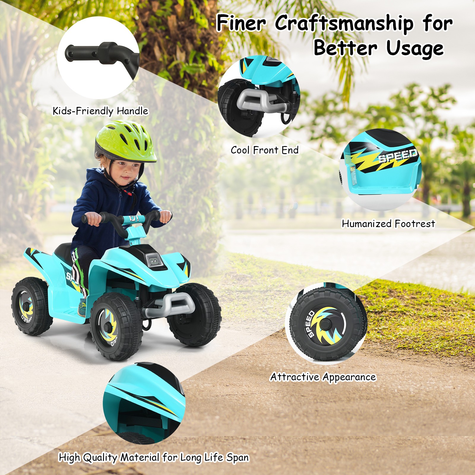6V Kids Electric Quad ATV Ride On Toy Car for Toddlers Forward & Reverse Blue