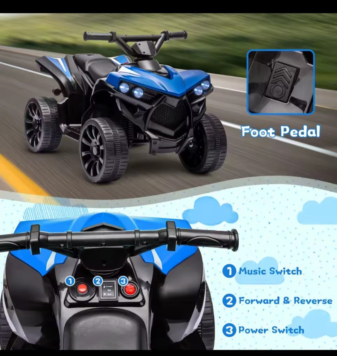 Kids 6V Battery Powered Ride-On Quad Car Toy for Ages 3+ Years