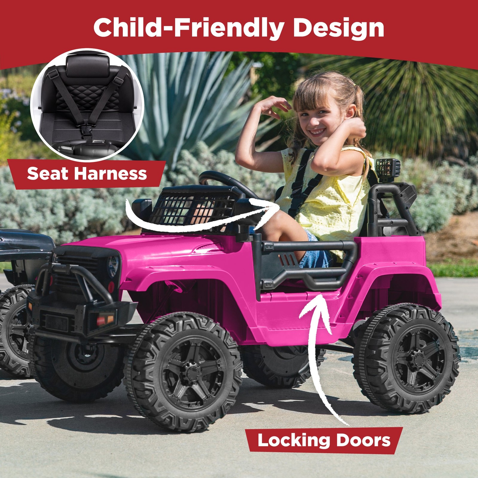 (Sky6743) 12V Kids Ride-On Truck Car w/ Parent Remote Control, SSuspen, HotPink