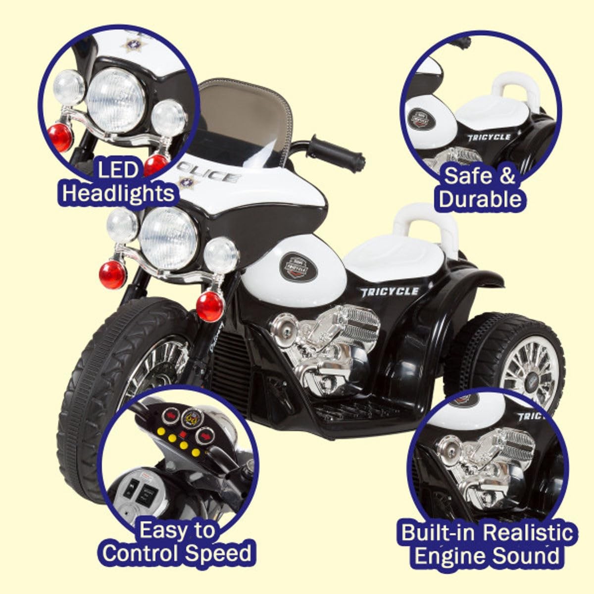 3 Wheel Mini Motorcycle Trike for Kids Battery Powered Ride on Toy by Rockin’…