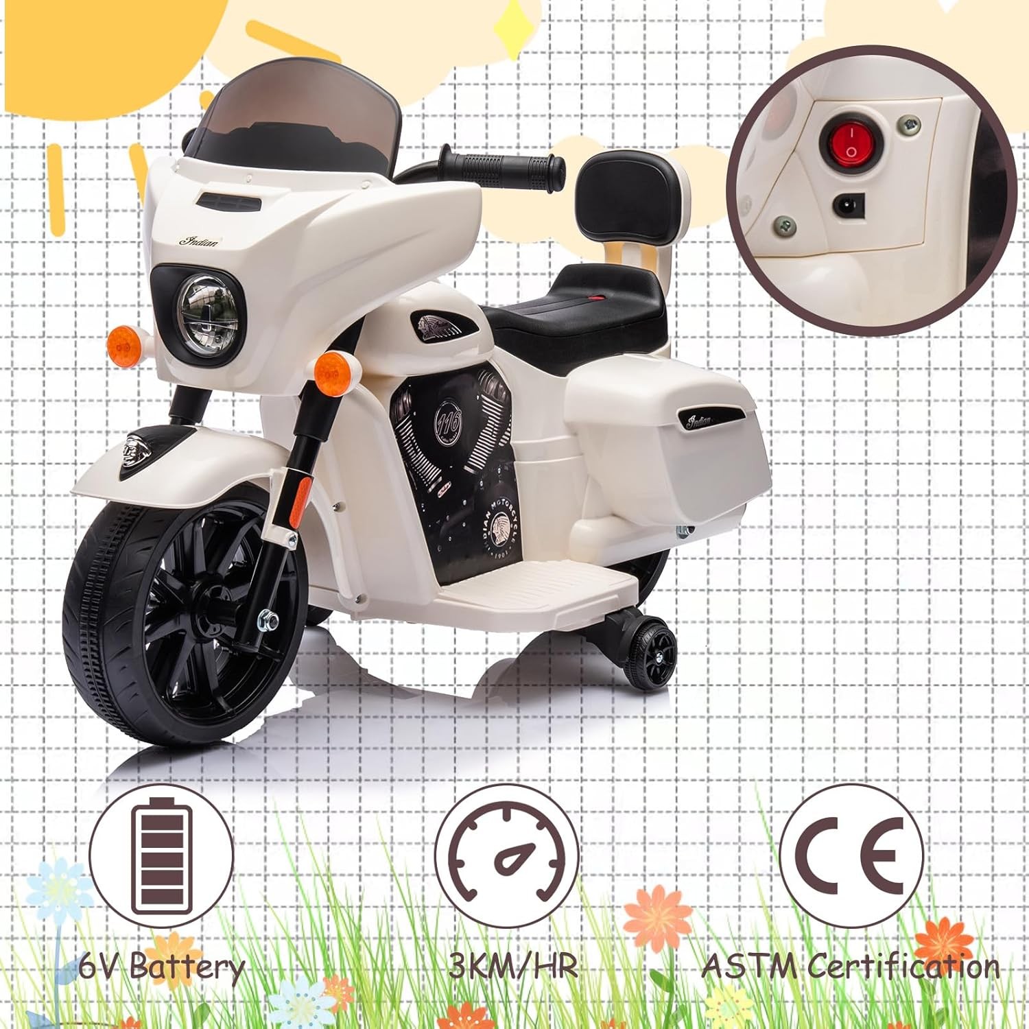 6V Kids Motorcycle,Electric Motorbike w/ Training Wheels,Toddler Motorcycle Gift