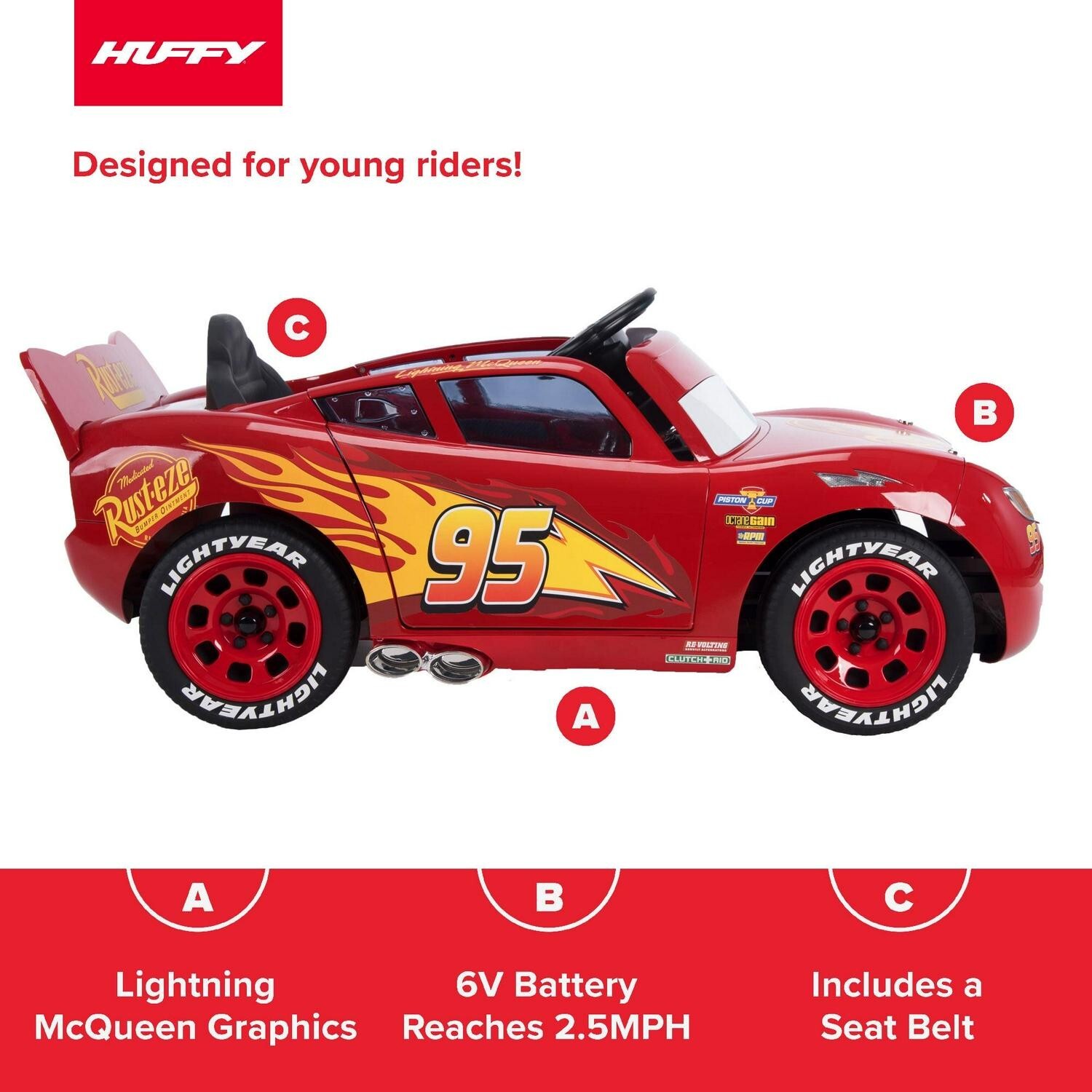 Cars Lightning McQueen Battery Powered Vehicle Sound Effects 6V Charger Start