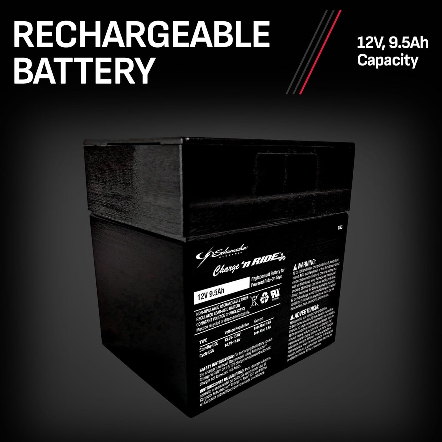 12V Rechargeable Lithium Ion Battery – 9.5Ah – Safe Replacement for Power Wheels