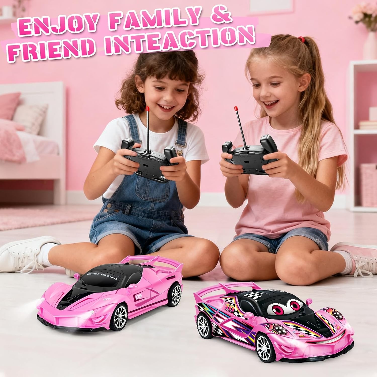 YongnKids Remote Control Car for Girls Kids, Pink RC Race Cars for Girls with Li