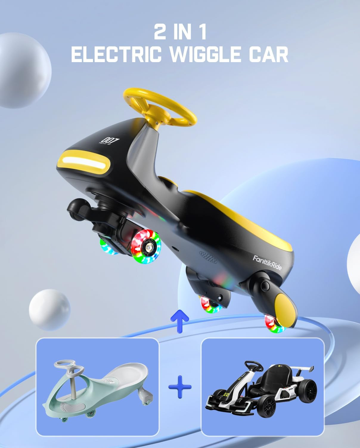 N7 Pro Electric Wiggle Car with Pedal, Rechargeable Battery, Cyberwiggle, 2 in 1