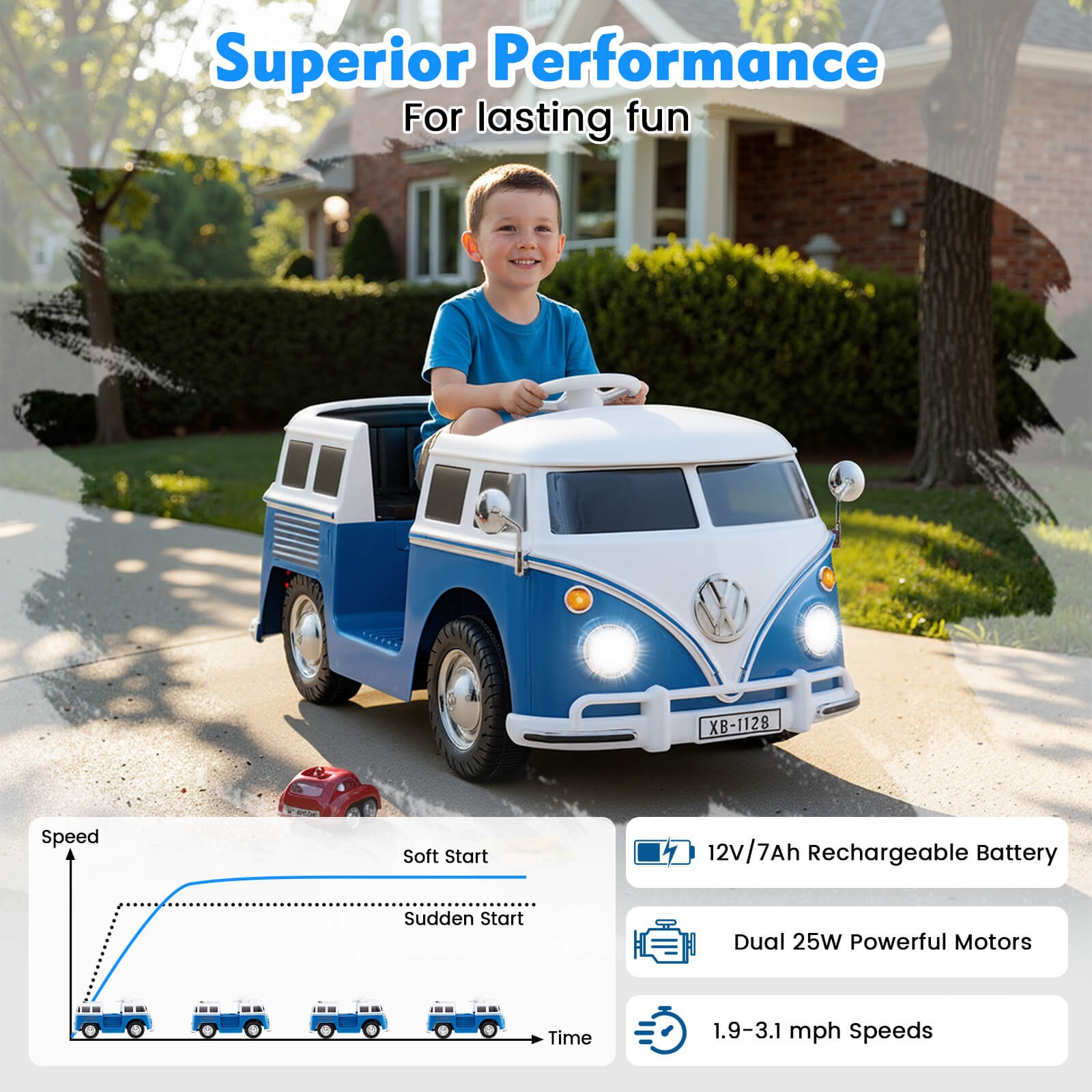 Licensed Volkswagen Ride-on Bus w/ Cup Holder, LED Headlights, Music & Horn