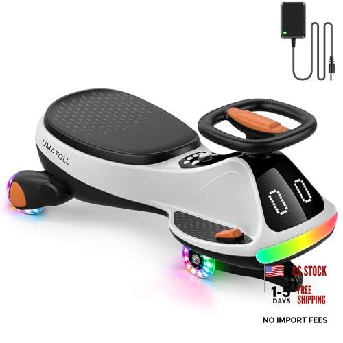 Black White 12V Electric Wiggle Car for Kids with Pedal & Display – Rechargeable