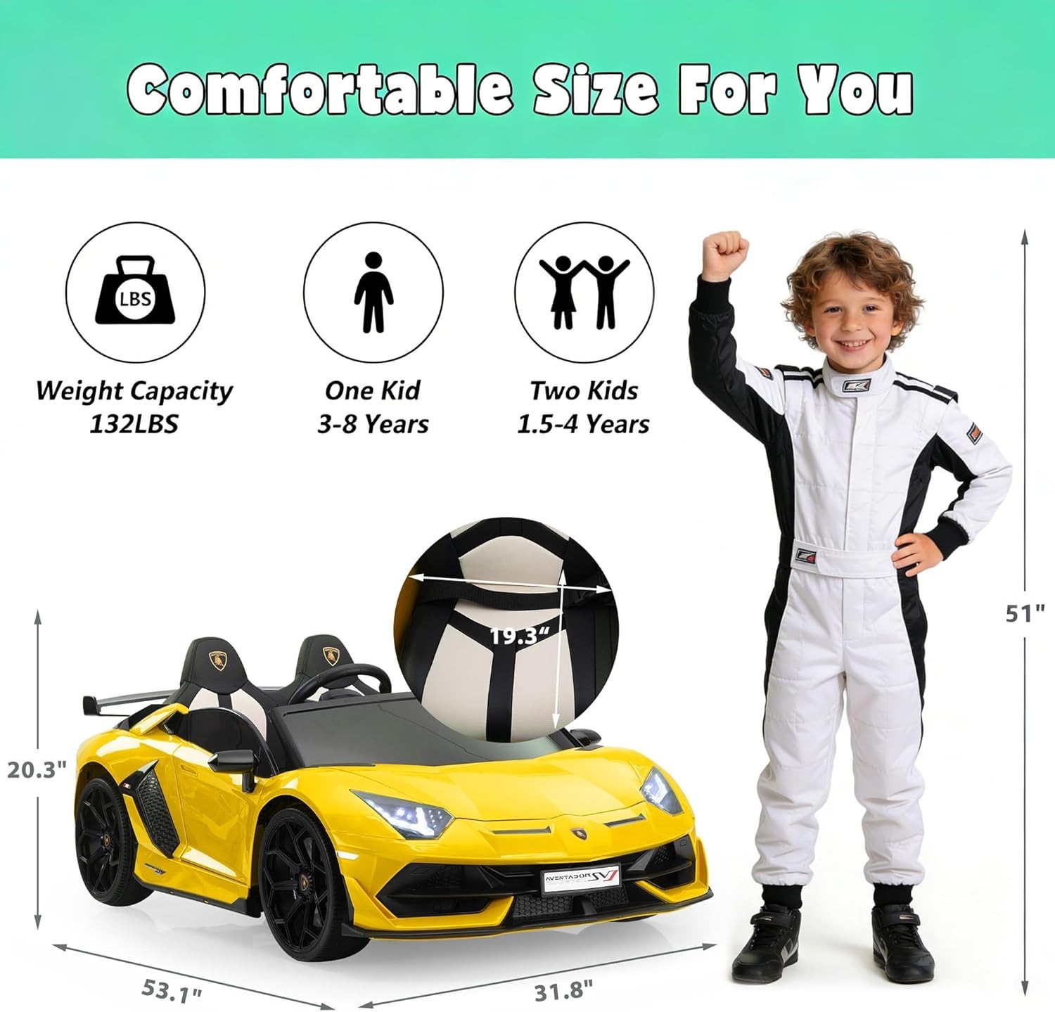 TOBBI 24V Kids Ride On Drift Car Licensed Lamborghini SVJ 2 Seater High Speed