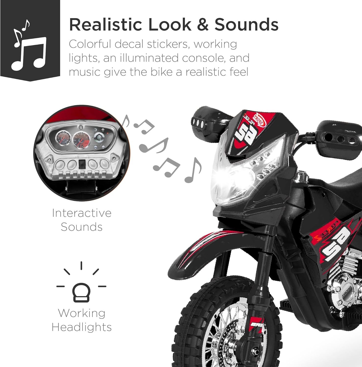 Best Choice Products Kids 6V Ride-On Motorcycle w/ Lights, Sounds,Training Wheel