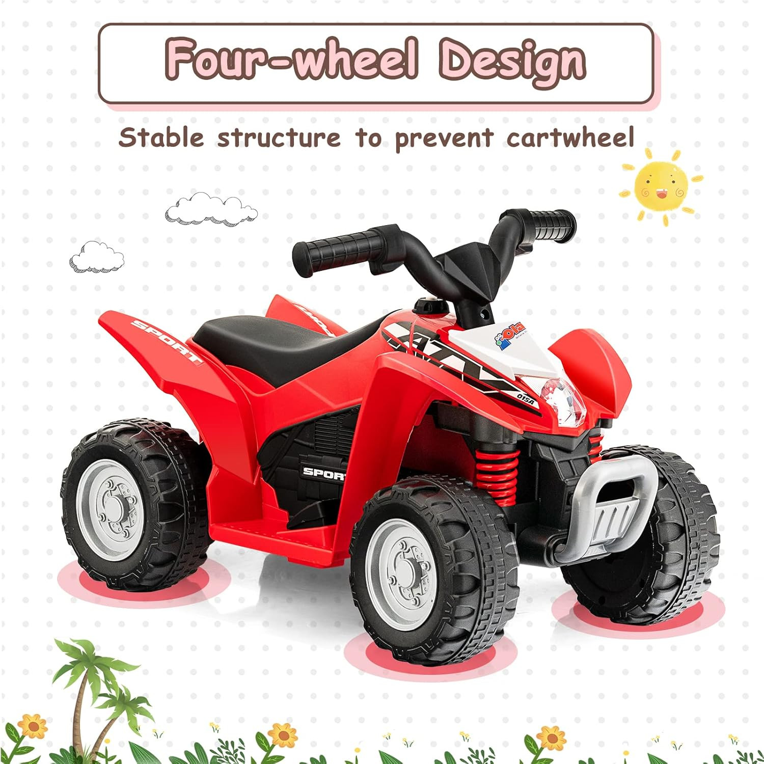 Kids Ride on ATV, 6V Electric Vehicle for Toddlers, 4 Wheeler Battery Powered Mo