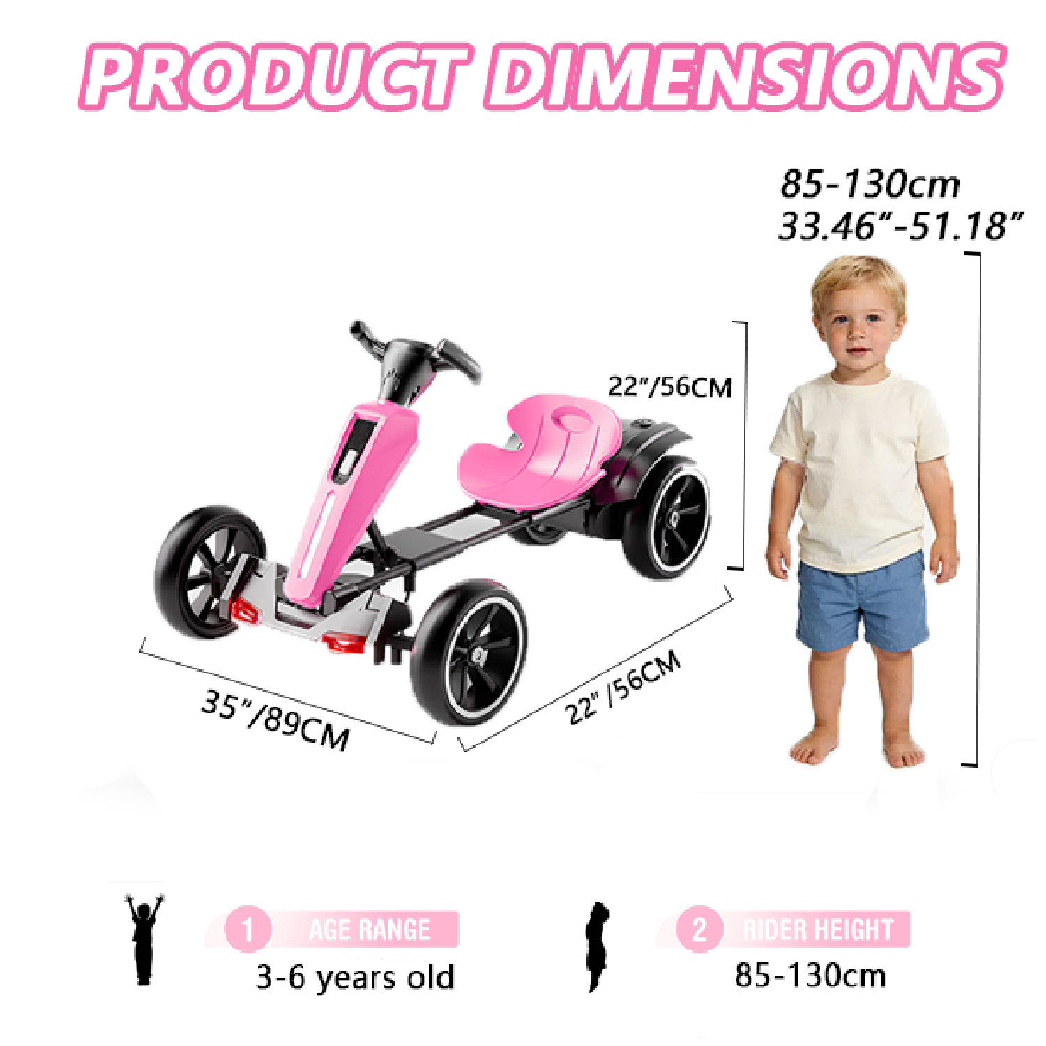 12V Electric Kids Pedal Go Kart Adjustable Seat Ride On Toy 3-6 Years Magenta