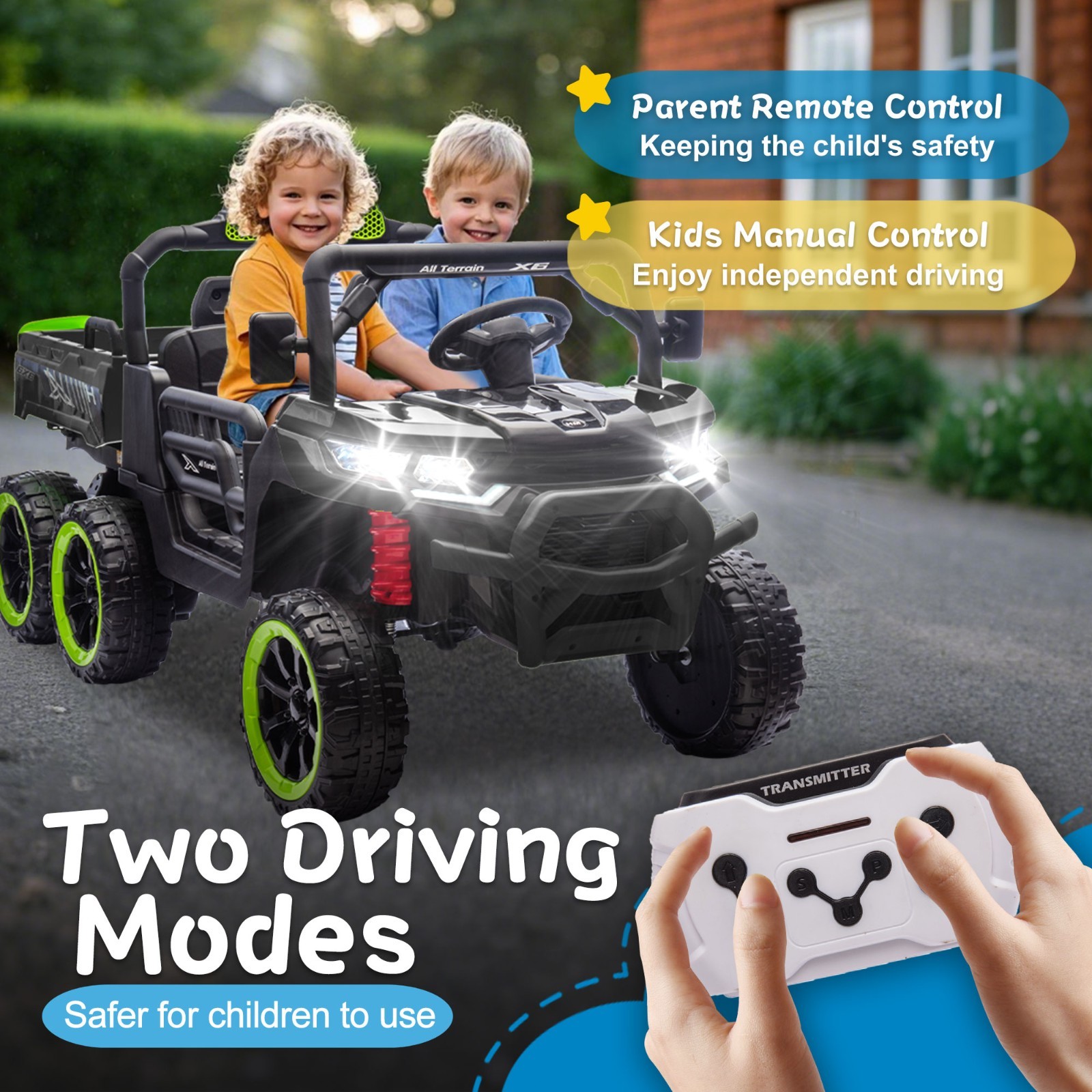 24V Kids Ride on Toy Electric Dump Truck 2 Seater Power Wheels UTV w/Remote,LED