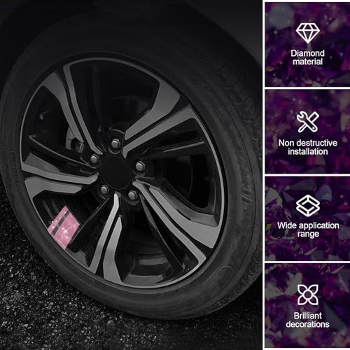 4 PCS Car Wheel Rim Decal, Diamond Encrusted Shiny Sticker Fits 18″ – 21″ Pink