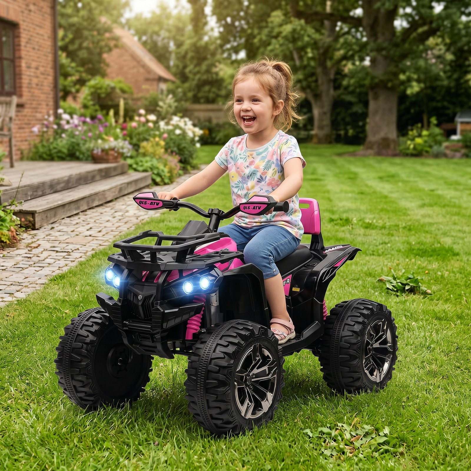 Aosom 12V Kids ATV Quad Car Toy with Music & Headlights, Pink