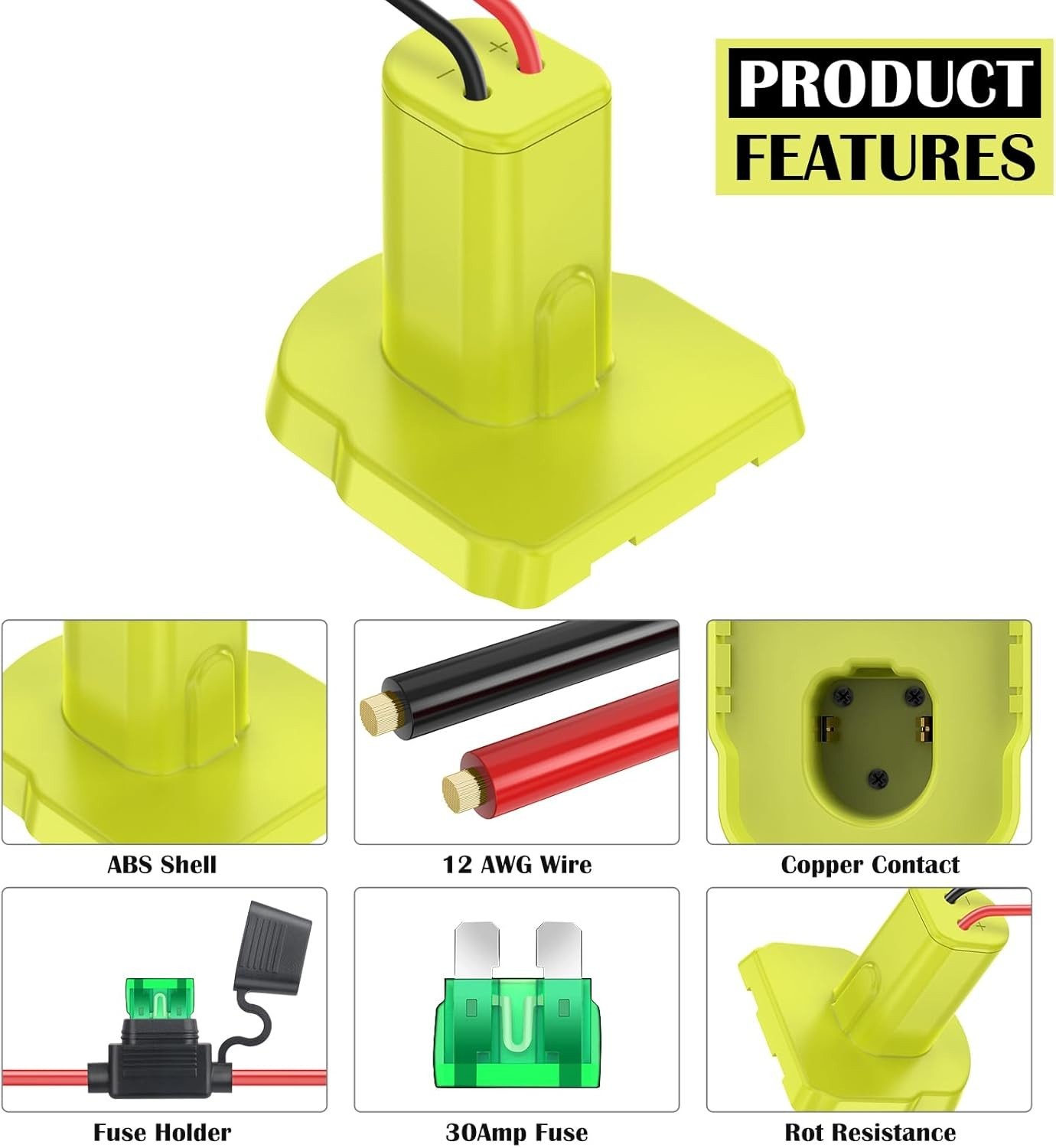 Ryobi 18V Battery Power Wheels Adapter Set – Includes 30 Amp Fuses & Terminals