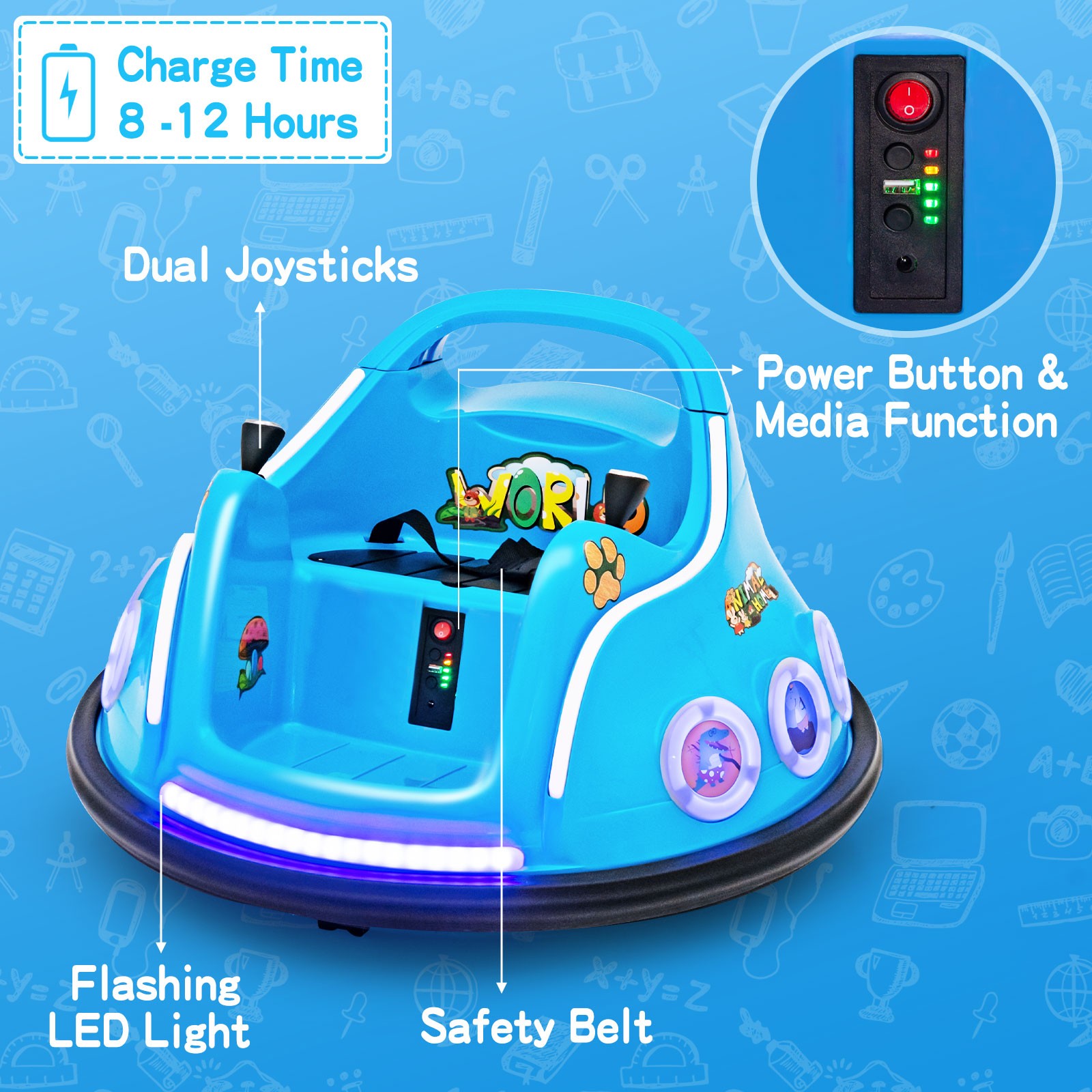 12V Kids Ride on Bumper Car Remote Control w/ Flashing LED Light & Music Navy