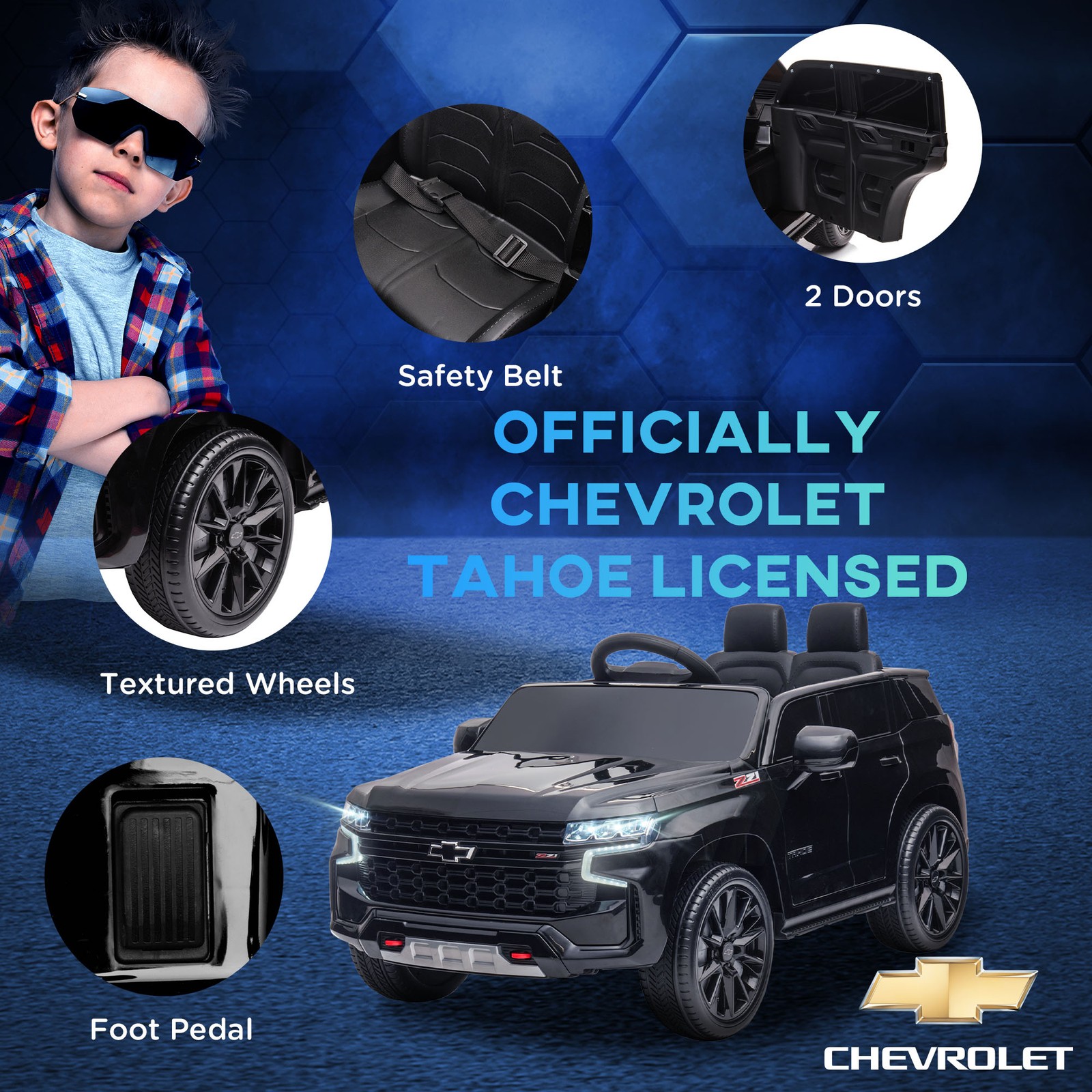 Licensed Chevrolet Tahoe Ride On Car w/ Remote Control Lights, Black