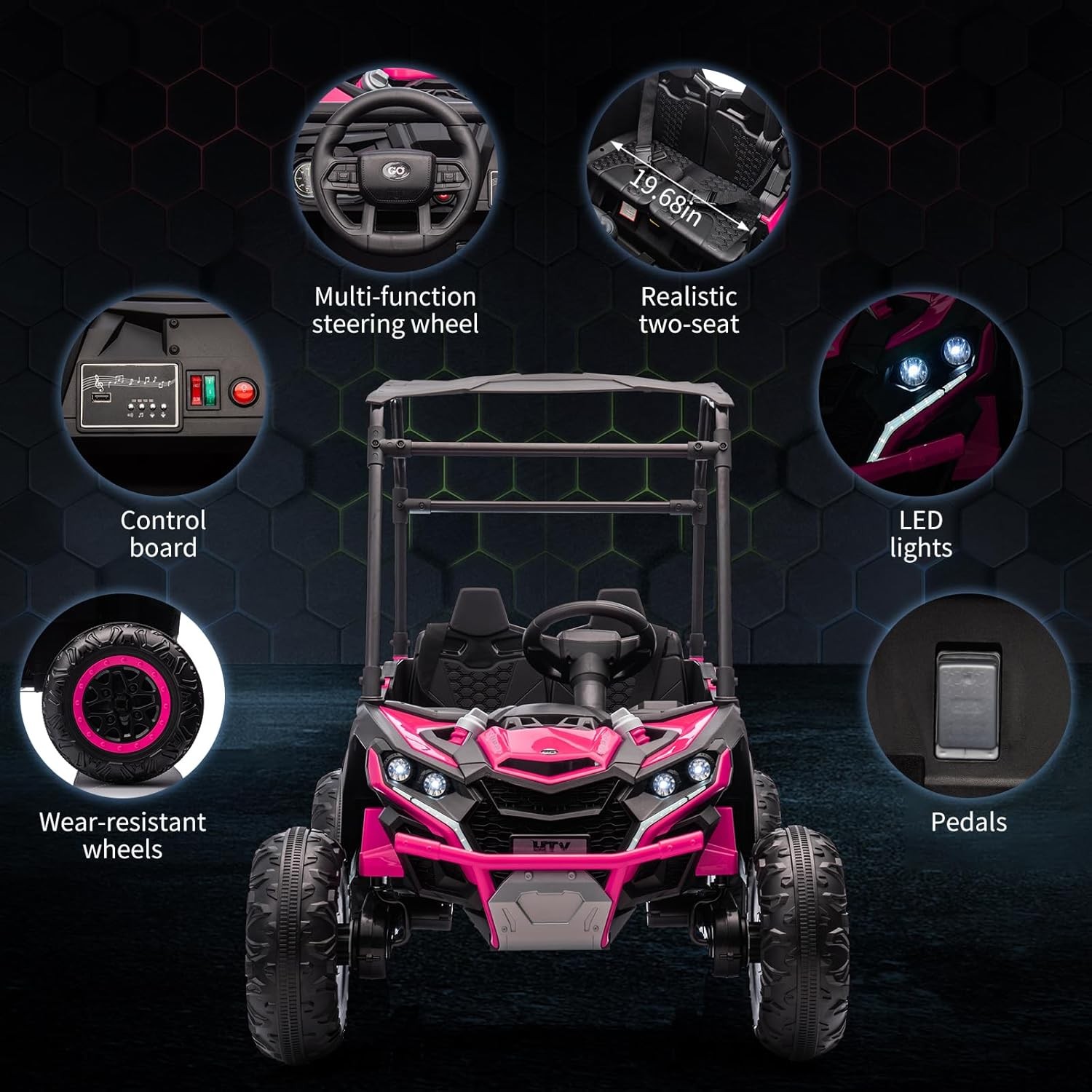 24V Ride On Utv Kids 2 Seater Electric Truck w/ Sun Shade 4WD Car Remote Control
